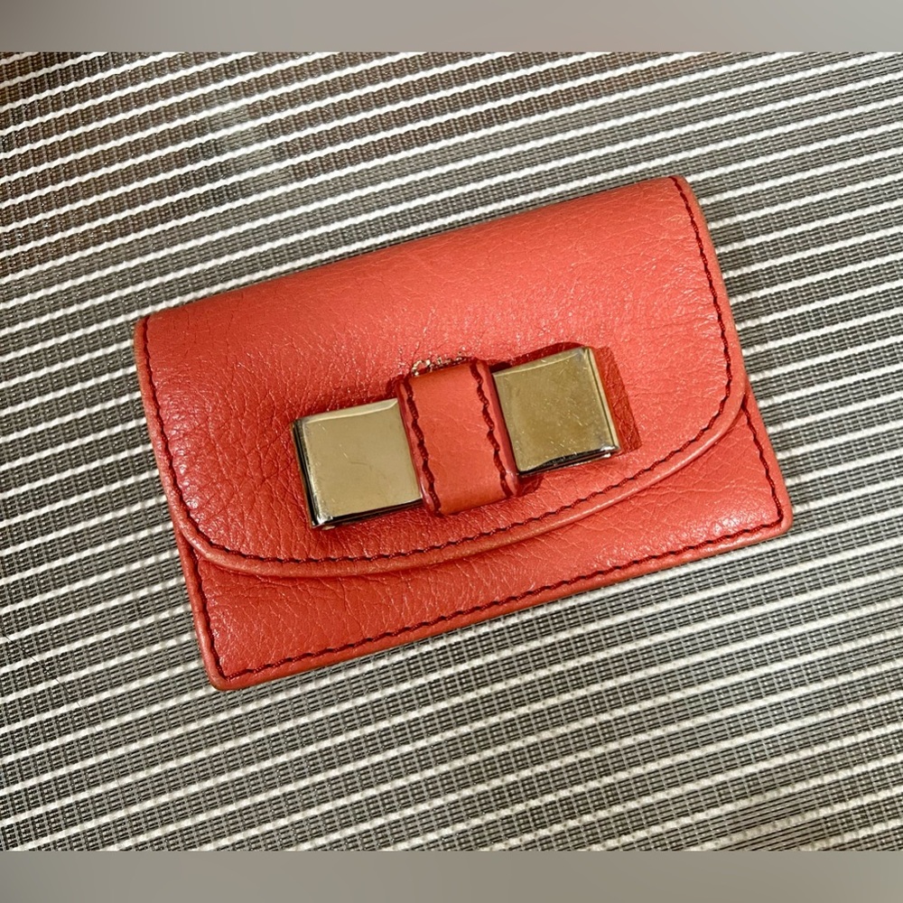 Chloe pink bow mini wallet  - salmon color